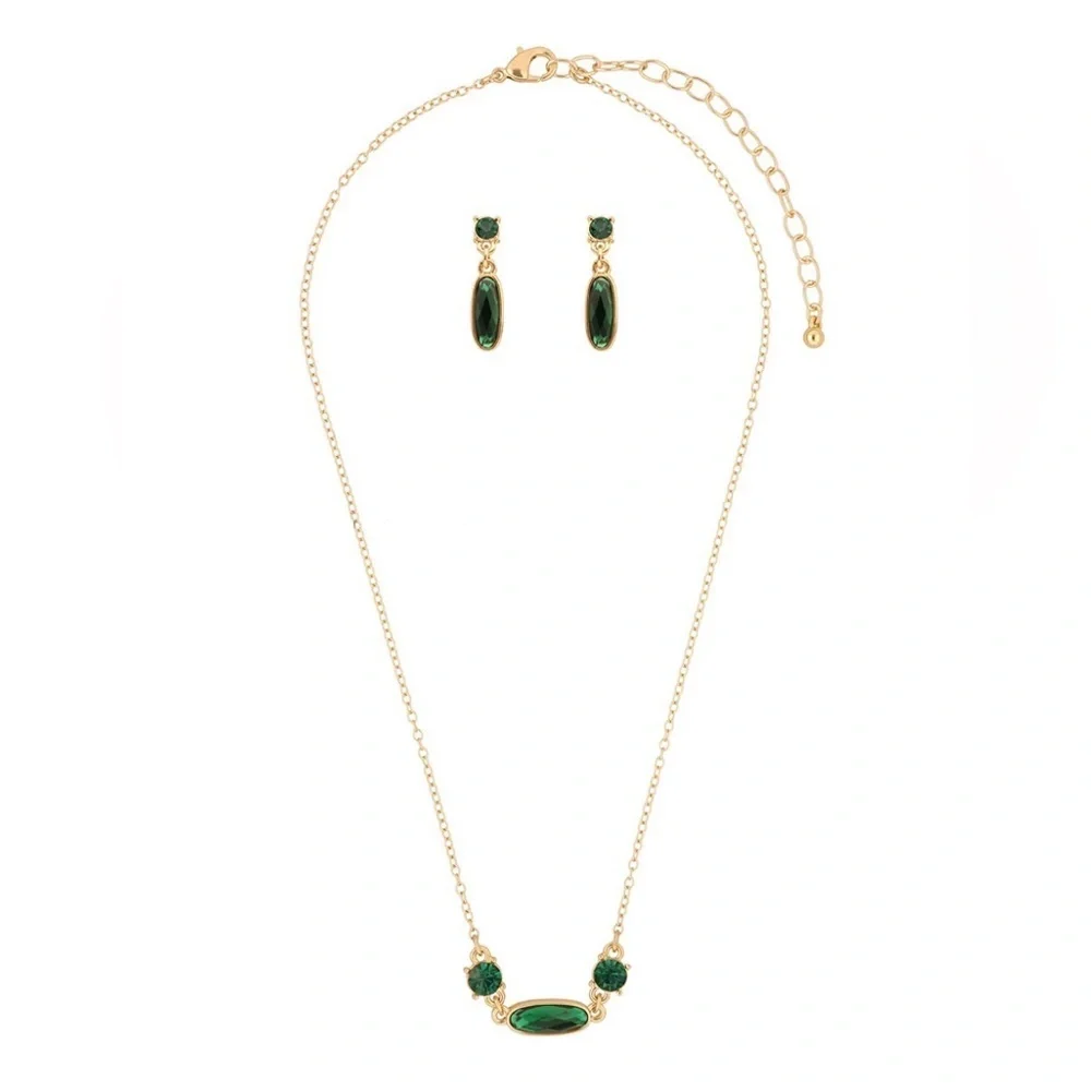 Nine West Gold and Green Earring Emerald Green Color - Picture 4 of 9
